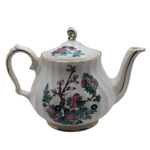 Vintage Sadler Indian Tree Porcelain Teapot W/ Lid Floral Gold Trim MCM England
